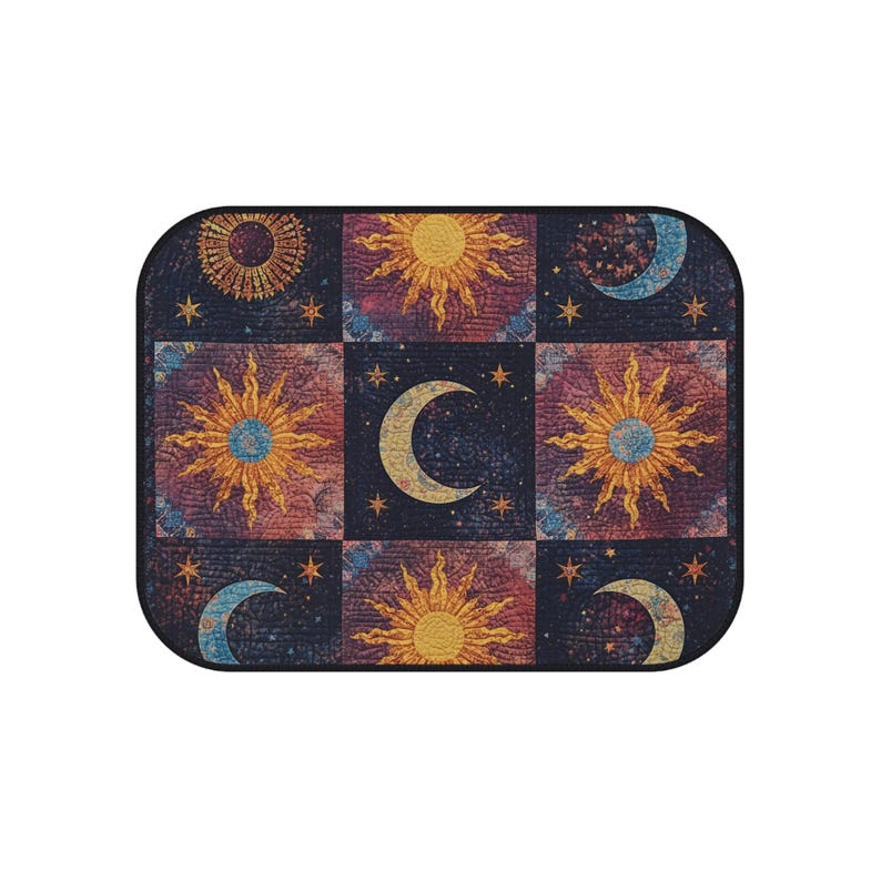 Celestial Car Mats: Sun and Moon Boho Auto Decor - Set of 4