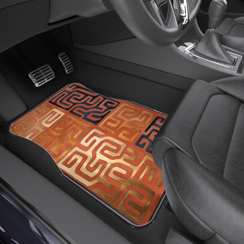 Savannah Car Mat, Afrocentric Non-Slip Rug, Safari Ethnic Floor Art Set of 4