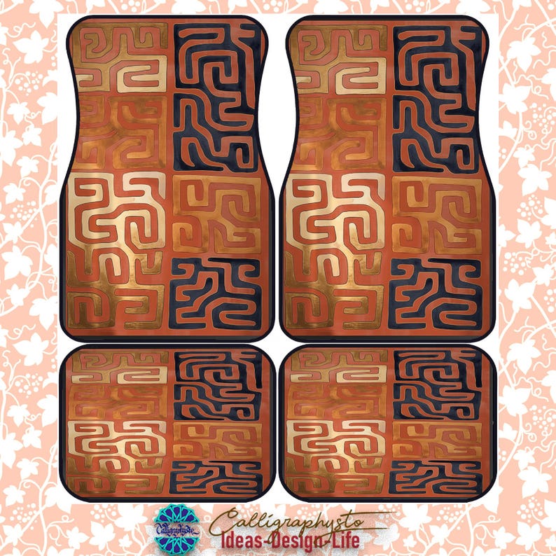 Savannah Car Mat, Afrocentric Non-Slip Rug, Safari Ethnic Floor Art Set of 4