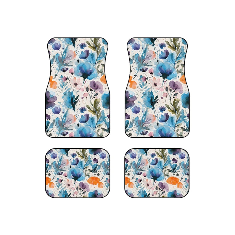 Floral Car Mats Set, Colorful Auto Floor Mats, Flower Pattern Car Accessories, Car Decor for Spring, Gift for New Driver, Floral Design