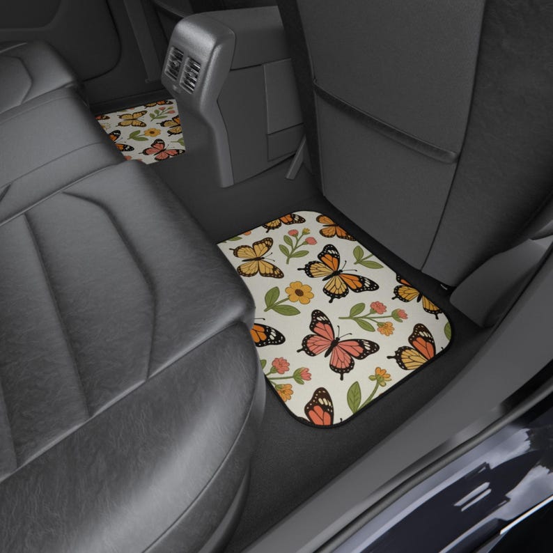 Butterfly Garden Car Mats Set, Floral Car Floor Mats, Custom Auto Accessories, Spring Decor, Gift for Nature Lovers