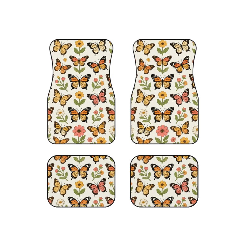 Butterfly Garden Car Mats Set, Floral Car Floor Mats, Custom Auto Accessories, Spring Decor, Gift for Nature Lovers