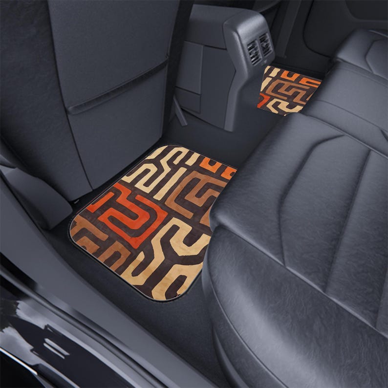 African Mud Cloth Rug, Afrocentric Brown Safari Car Mats: Universal Fit, Durable, Non-Slip Base-Set of 4