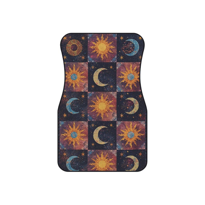 Celestial Car Mats: Sun and Moon Boho Auto Decor - Set of 4