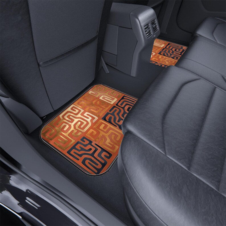 Savannah Car Mat, Afrocentric Non-Slip Rug, Safari Ethnic Floor Art Set of 4