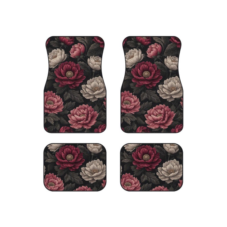 Floral Automotive Floor Mats Set – Elegant Flowered Car Accessories | Perfect Gift for Her | Stylish Home Decor Upgrade