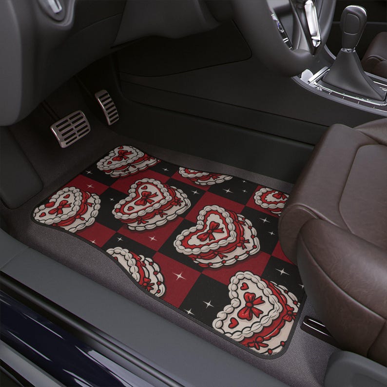 Heart Cake Car Floor Mat 1 PC, Valentine's Day Decor, Cute Car Accessory, Gift for Her, Decorative Vehicle Mat, Y2K Checkered Car Decor