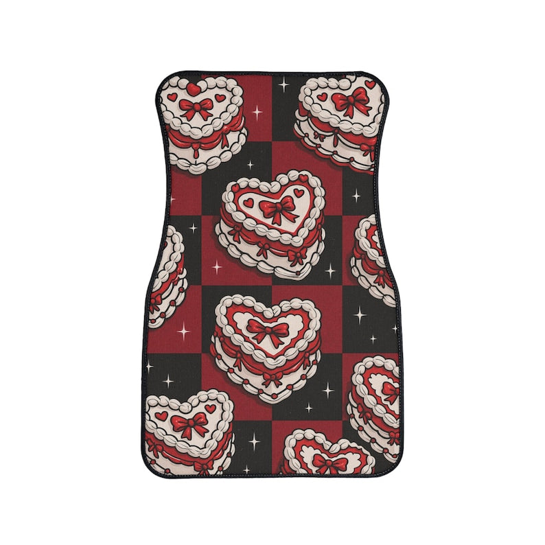 Heart Cake Car Floor Mat 1 PC, Valentine's Day Decor, Cute Car Accessory, Gift for Her, Decorative Vehicle Mat, Y2K Checkered Car Decor