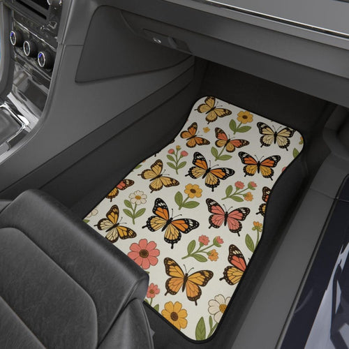 Butterfly Garden Car Mats Set, Floral Car Floor Mats, Custom Auto Accessories, Spring Decor, Gift for Nature Lovers