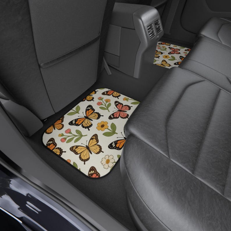 Butterfly Garden Car Mats Set, Floral Car Floor Mats, Custom Auto Accessories, Spring Decor, Gift for Nature Lovers