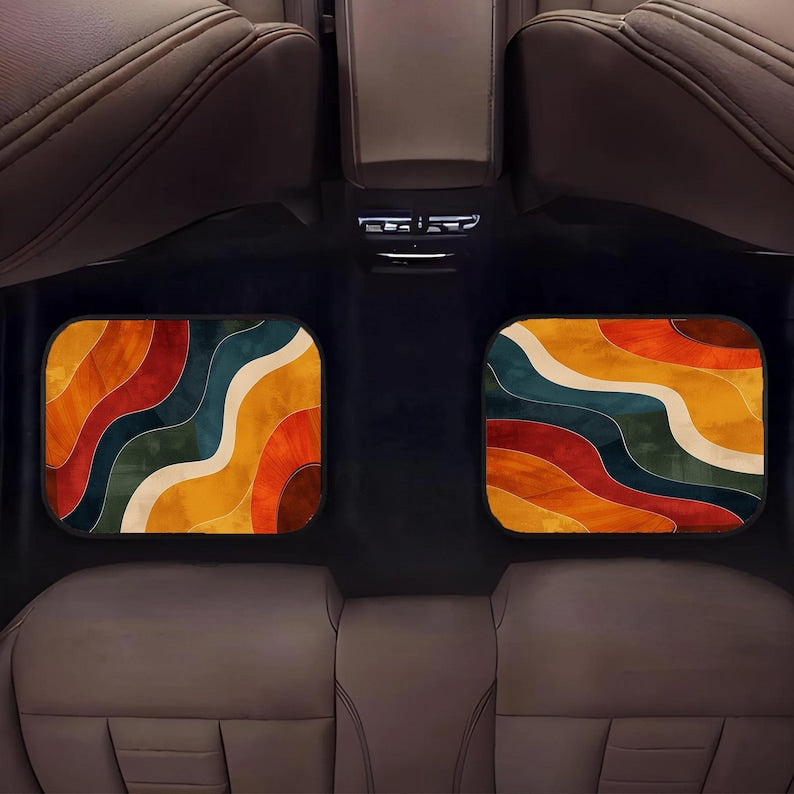 70s Retro Burnt Orange Car Mats Universal Fit, Durable, Non-Slip Base-Set of 4