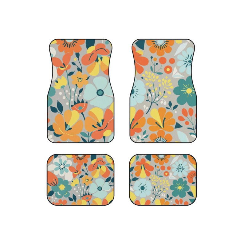 Vibrant Floral Car Mats Set, Colorful Vehicle Accessories, Car Decor, Gifts for Flower Lovers, Spring Home Decor