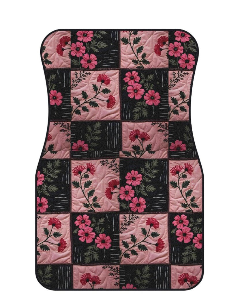 Floral Patchwork Car Mats, Set, Pink Vintage Floral Floor Mats, Custom Car Accessories, Holiday Gift for Garden Lovers, Boho Rose Chic Decor