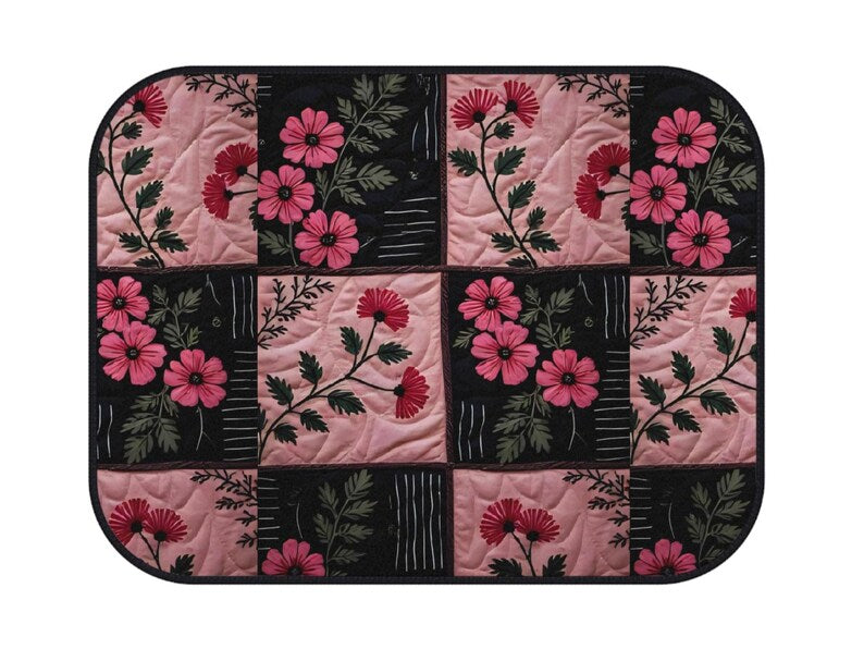 Floral Patchwork Car Mats, Set, Pink Vintage Floral Floor Mats, Custom Car Accessories, Holiday Gift for Garden Lovers, Boho Rose Chic Decor