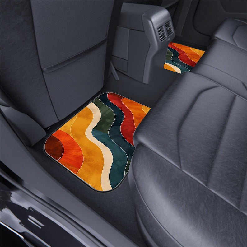 70s Retro Burnt Orange Car Mats Universal Fit, Durable, Non-Slip Base-Set of 4