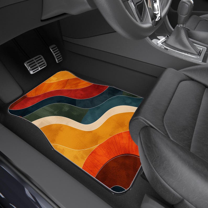 70s Retro Burnt Orange Car Mats Universal Fit, Durable, Non-Slip Base-Set of 4