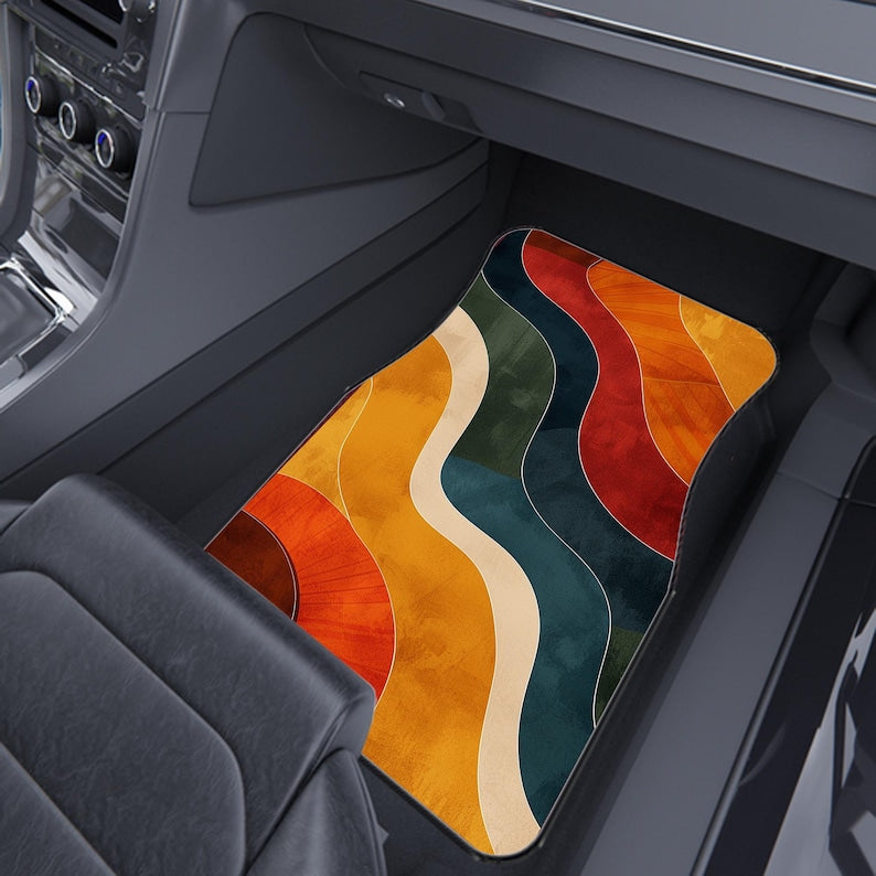 70s Retro Burnt Orange Car Mats Universal Fit, Durable, Non-Slip Base-Set of 4