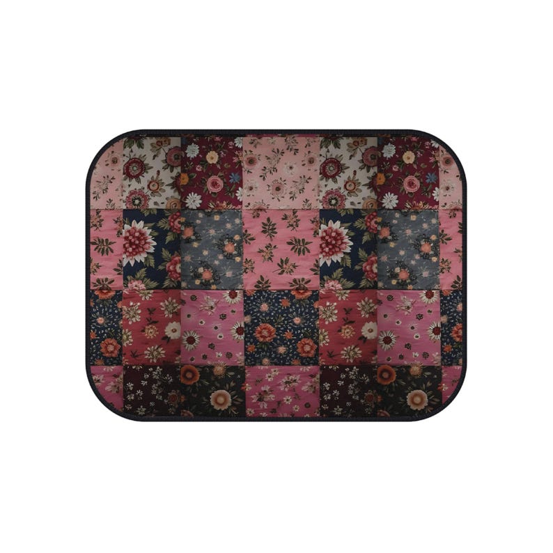 Pink Boho Floral Car Mats, Moody Vintage Patchwork Design, Cute Grungy Gift for Her, Floral Car Decor, Happy Road Trips, Pink Auto Accessory