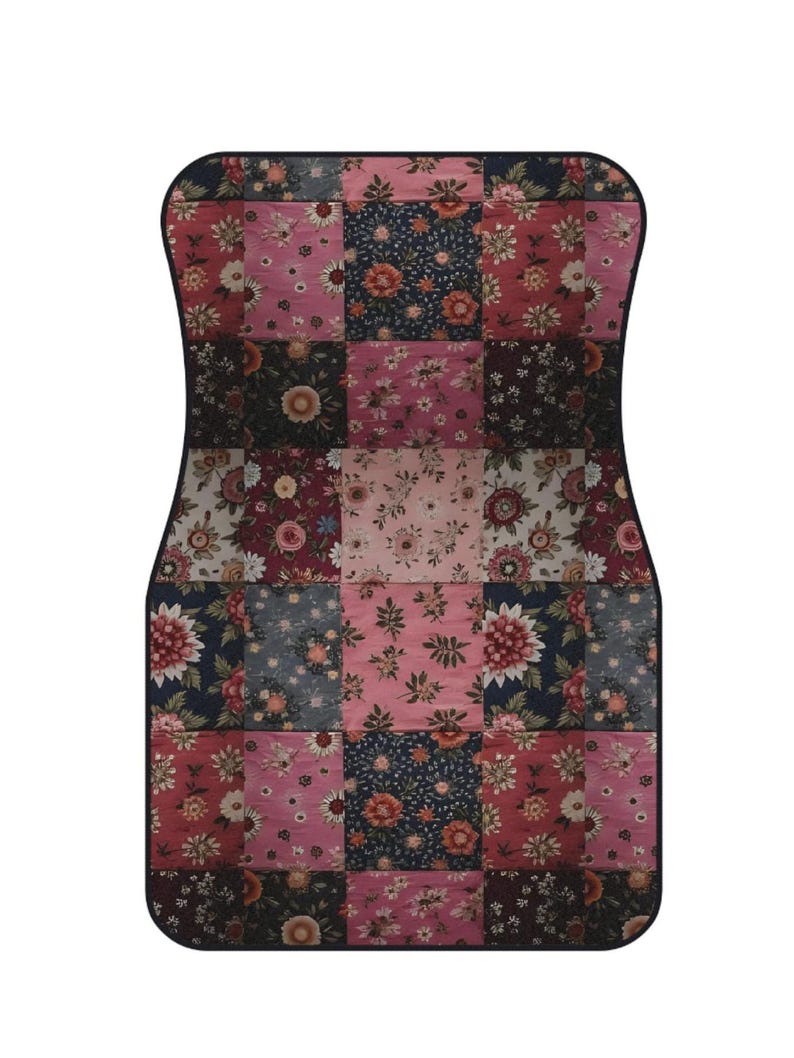 Pink Boho Floral Car Mats, Moody Vintage Patchwork Design, Cute Grungy Gift for Her, Floral Car Decor, Happy Road Trips, Pink Auto Accessory