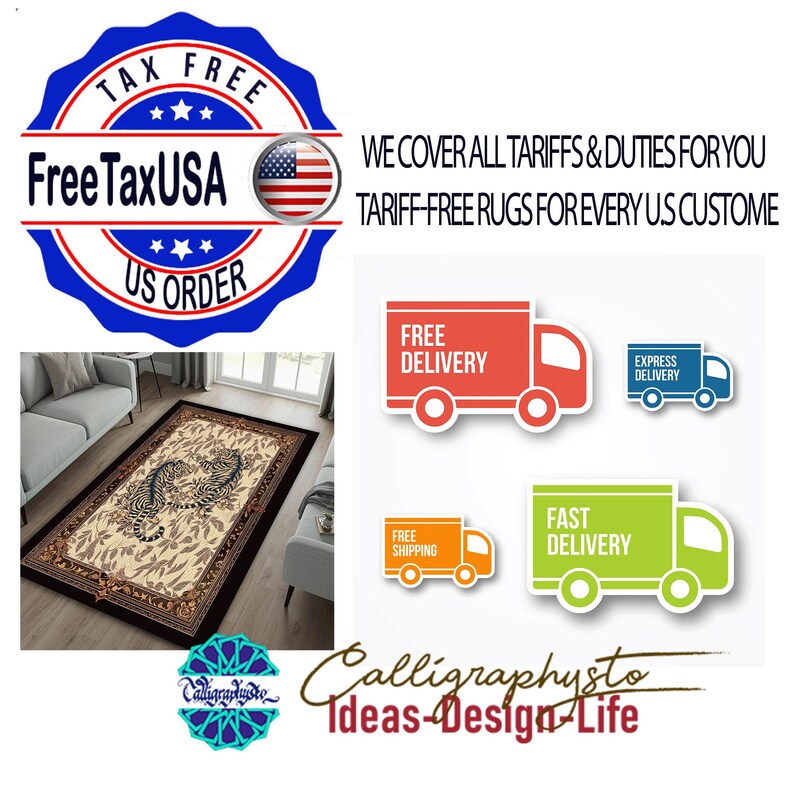 Flower Trees and Bird Patterns in Dark Green Color Mats Universal Fit, Durable, Non-Slip Base-Set of 4