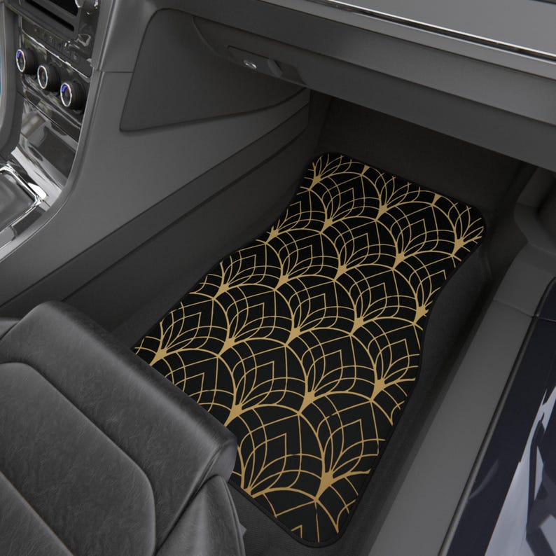 Luxury Persian Car Mats - Black & Gold, Anti-Slip (Set of 4)