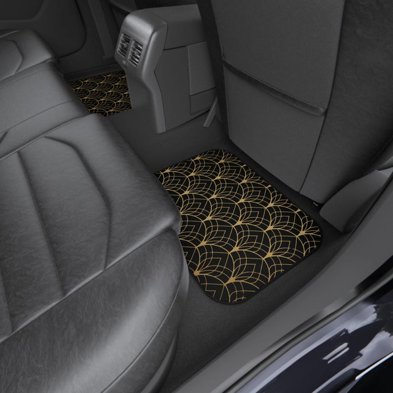 Luxury Persian Car Mats - Black & Gold, Anti-Slip (Set of 4)