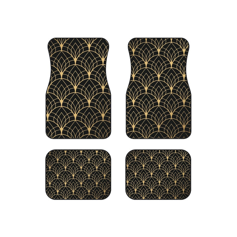 Luxury Persian Car Mats - Black & Gold, Anti-Slip (Set of 4)