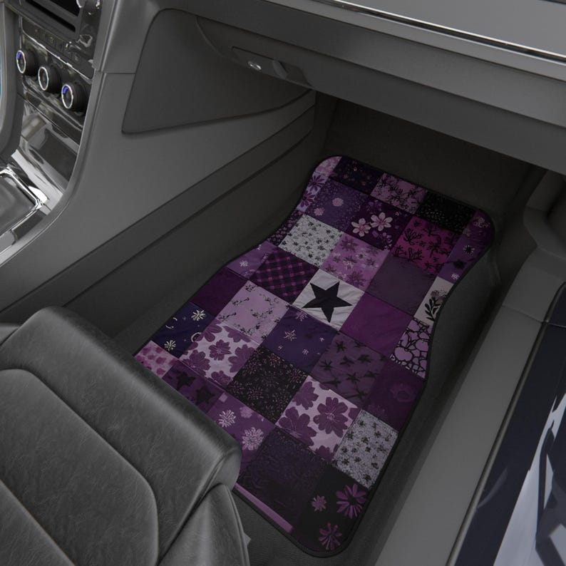 Purple Boho Patchwork Car Mats Set. Vibrant Floral Design, Vehicle Accessories, Christmas Gift for Her, Unique Car Decor, Travel Essentials