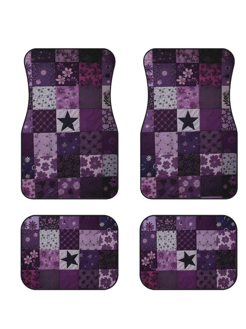 Purple Boho Patchwork Car Mats Set. Vibrant Floral Design, Vehicle Accessories, Christmas Gift for Her, Unique Car Decor, Travel Essentials