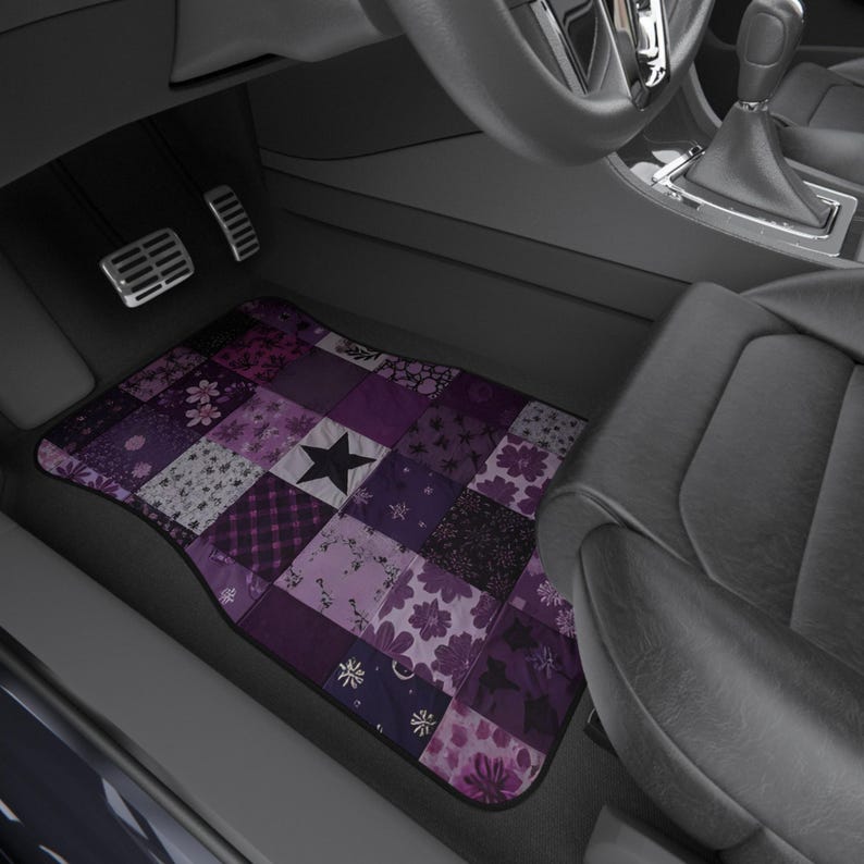Purple Boho Patchwork Car Mats Set. Vibrant Floral Design, Vehicle Accessories, Christmas Gift for Her, Unique Car Decor, Travel Essentials